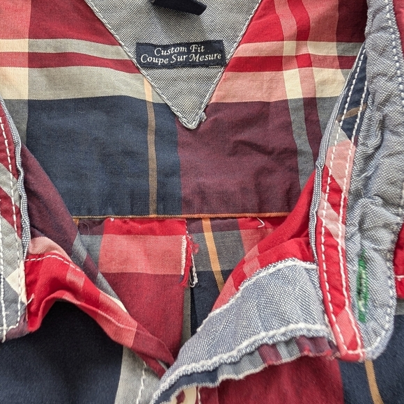Tommy Hilfiger Men's Red and Navy Blue Plaid Shirt Size XL - Picture 9 of 10